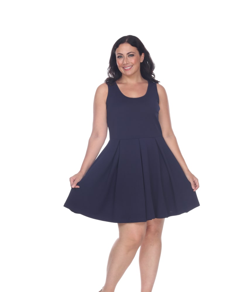 Front of a model wearing a size 1X Crystal Fit and Flare Dress in Navy by White Mark. | dia_product_style_image_id:257078